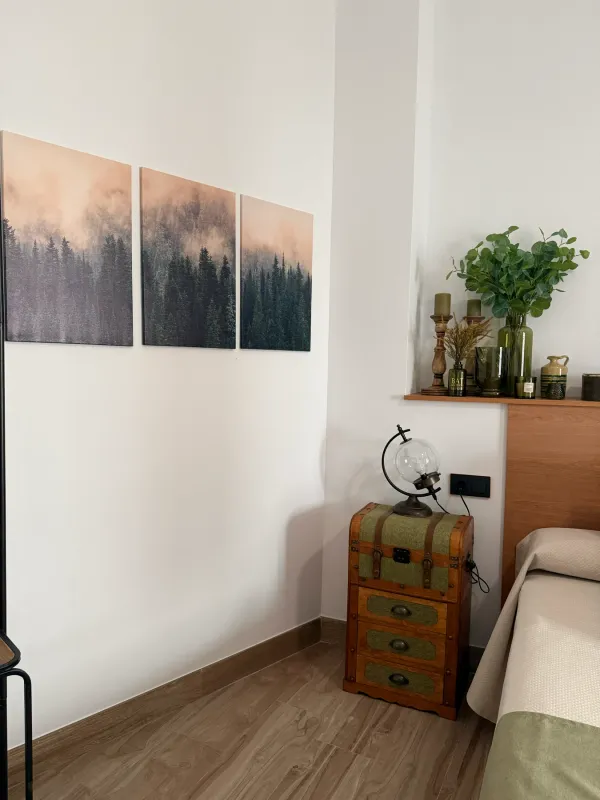 Rincón de la habitación 1 con cuadros y plantas