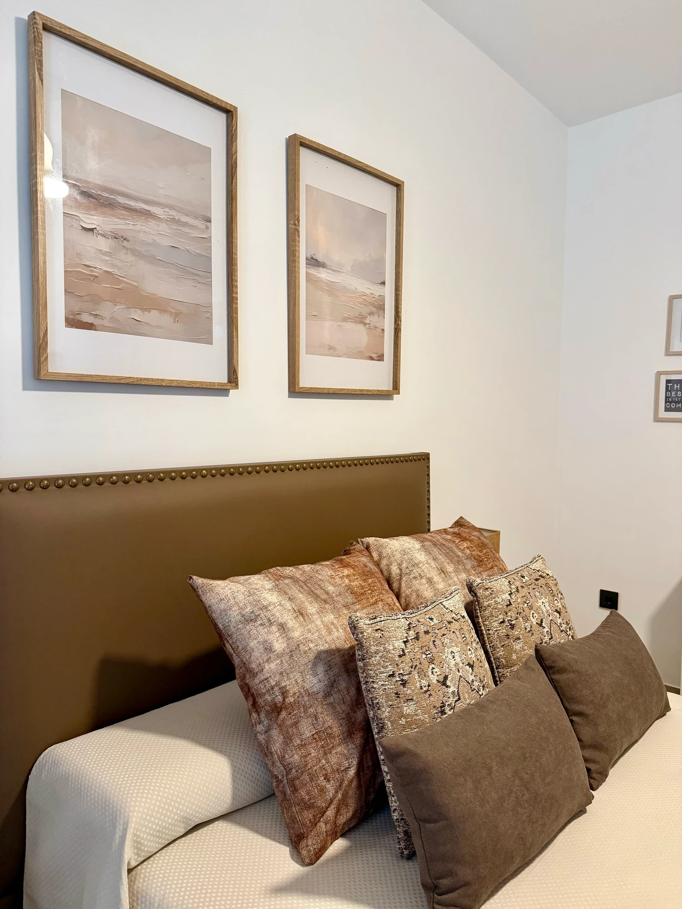 Coussins imprimés sur le lit marron